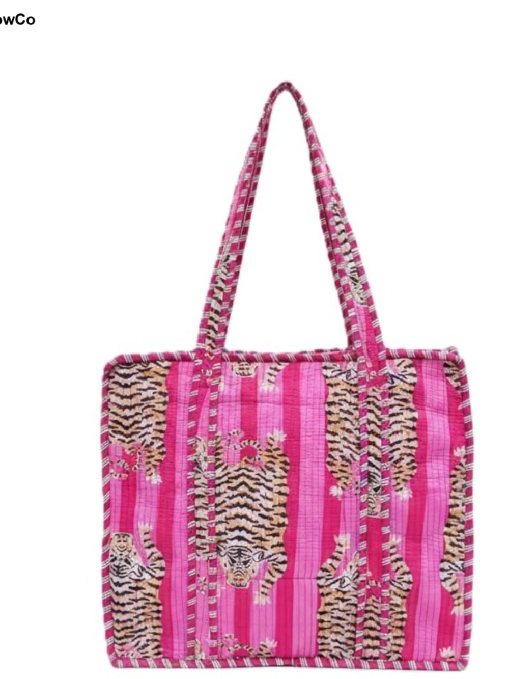 100% Cotton Quilted Tote Bag Zipper Large Bohemian Block Print Travel Beach Bag